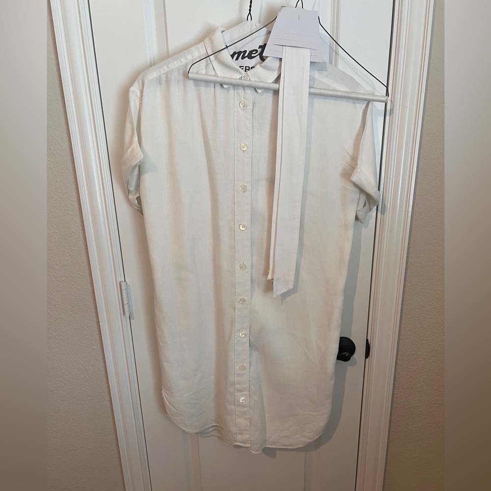 J. Crew - White Linen Button Up Shirt Dress with Tie Waist - Size XS